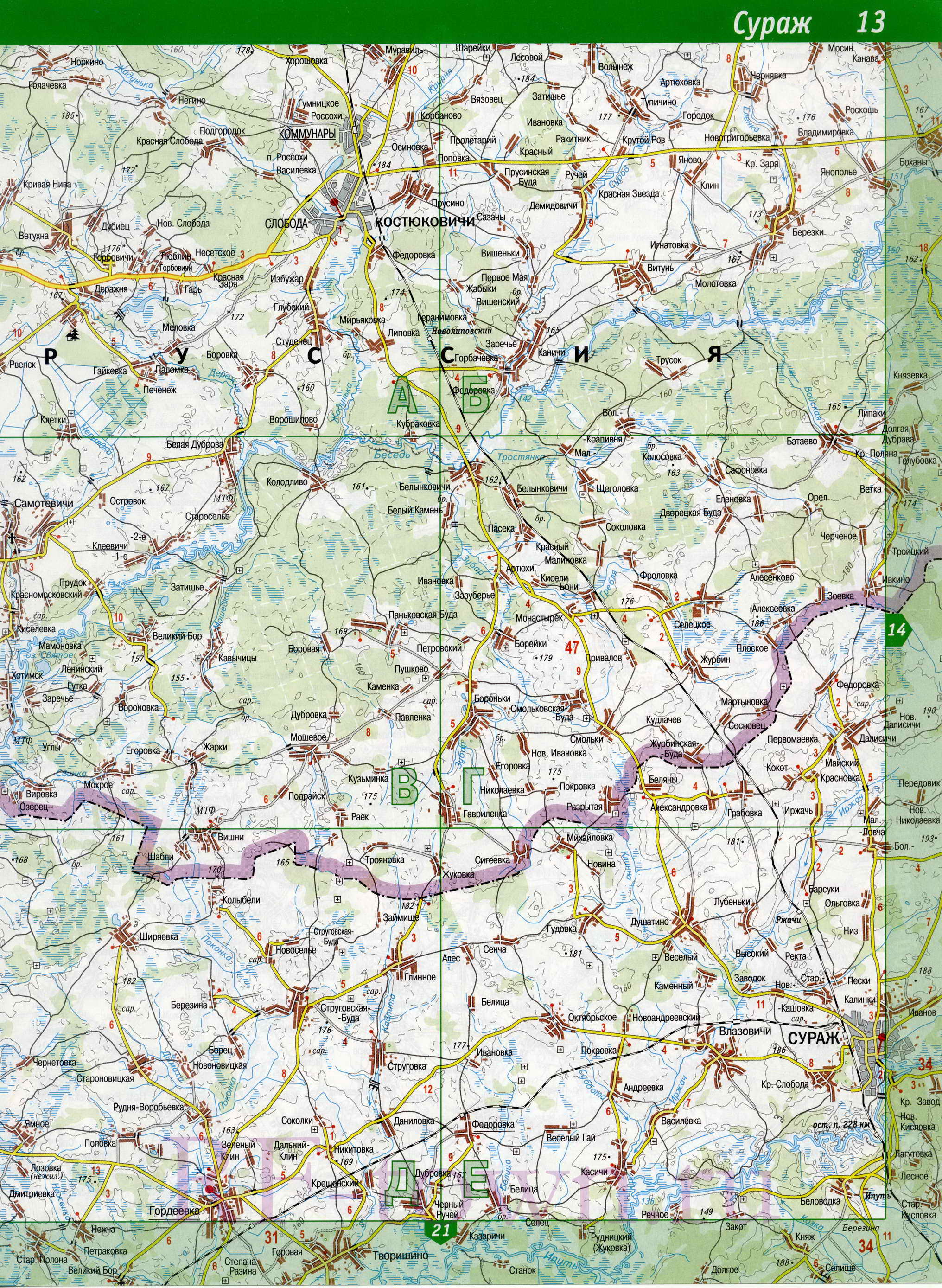 Карта Суражского района Брянской области. Подробная карта - Суражский район, A0 - 