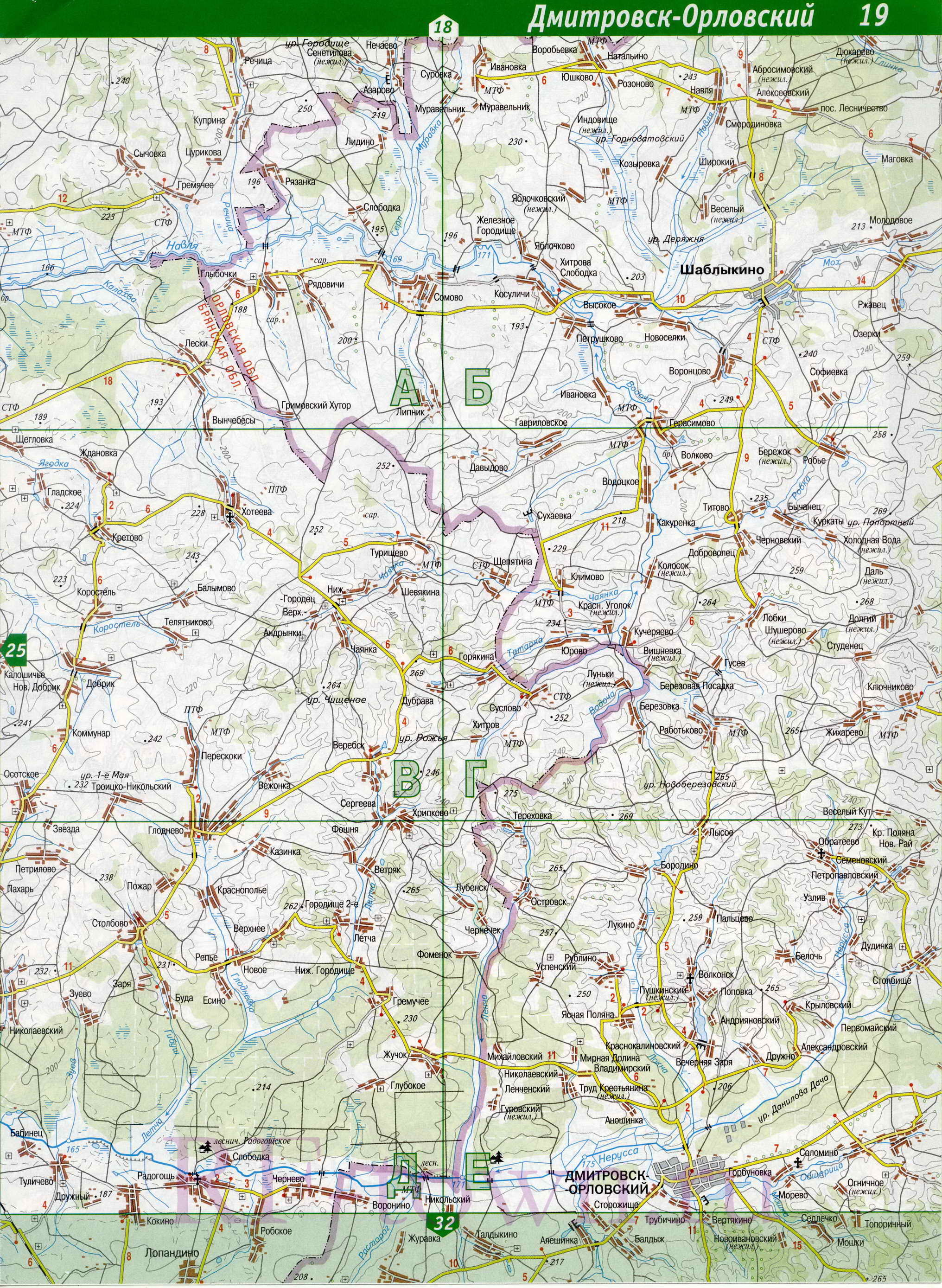Карта Навлинского района Брянской области. Подробная карта - Навлинский район, B0 - 