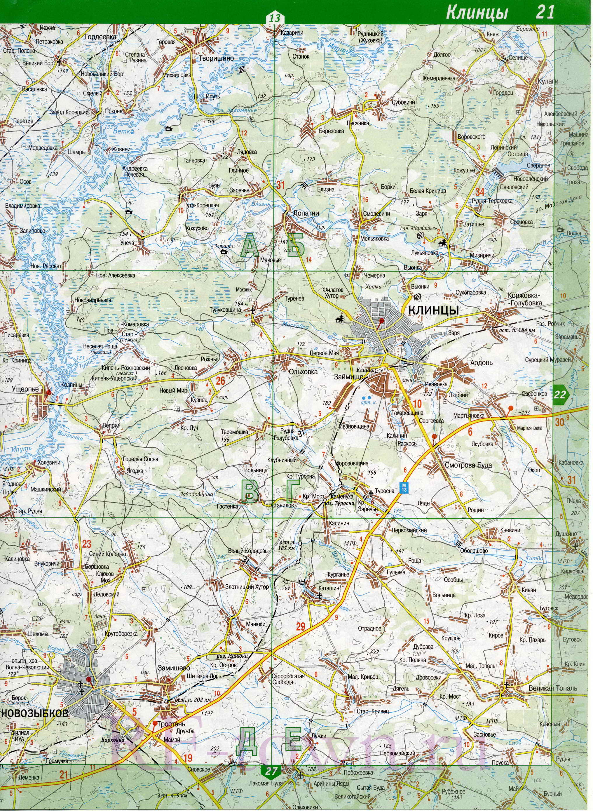 Карта Новозыбковского района Брянской области. Подробная карта - Новозыбковский район, B0 - 