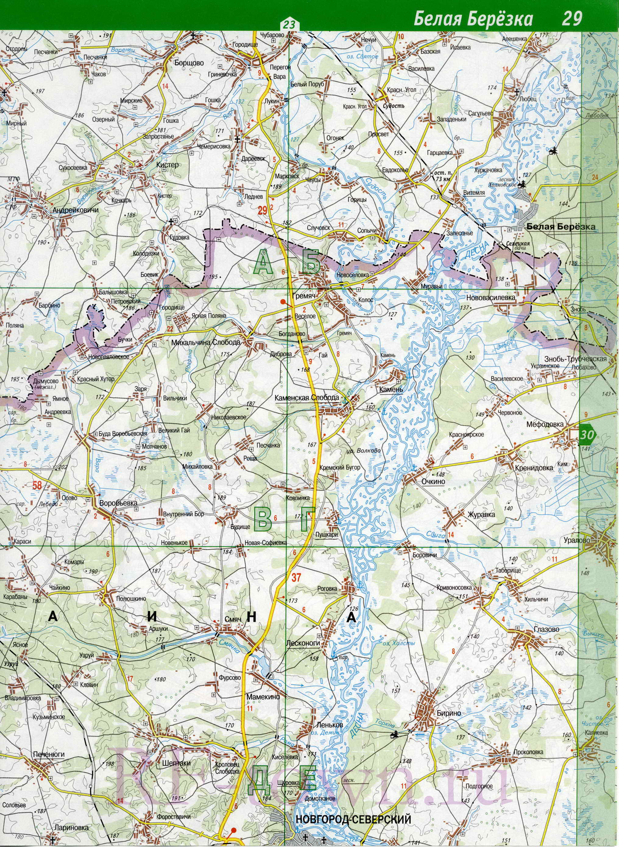 Карта Погарского района Брянской области. Подробная карта - Погарский район, A1 - 