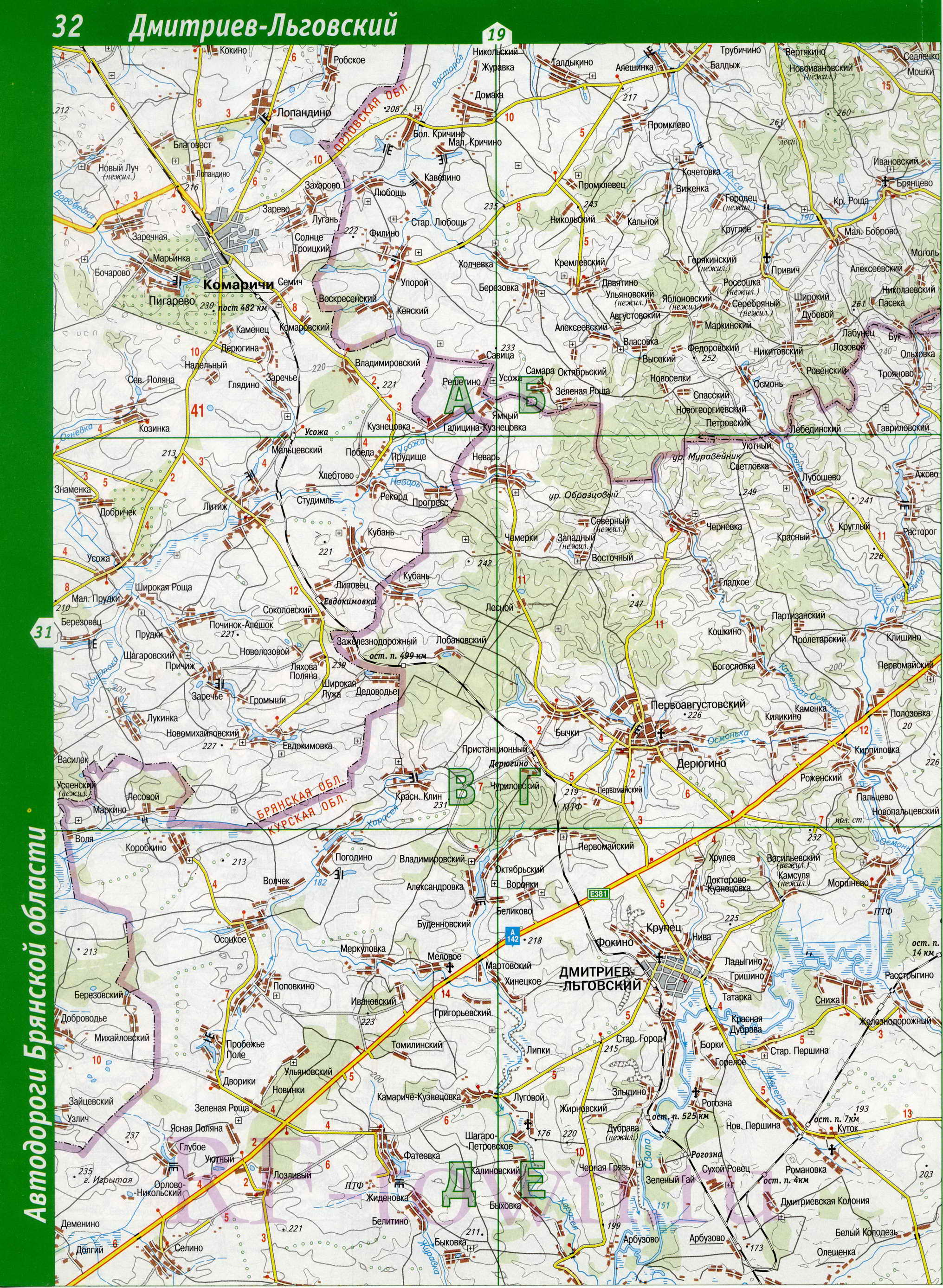 Карта Комаричского района Брянской области. Подробная карта - Комаричский район, B0 - 