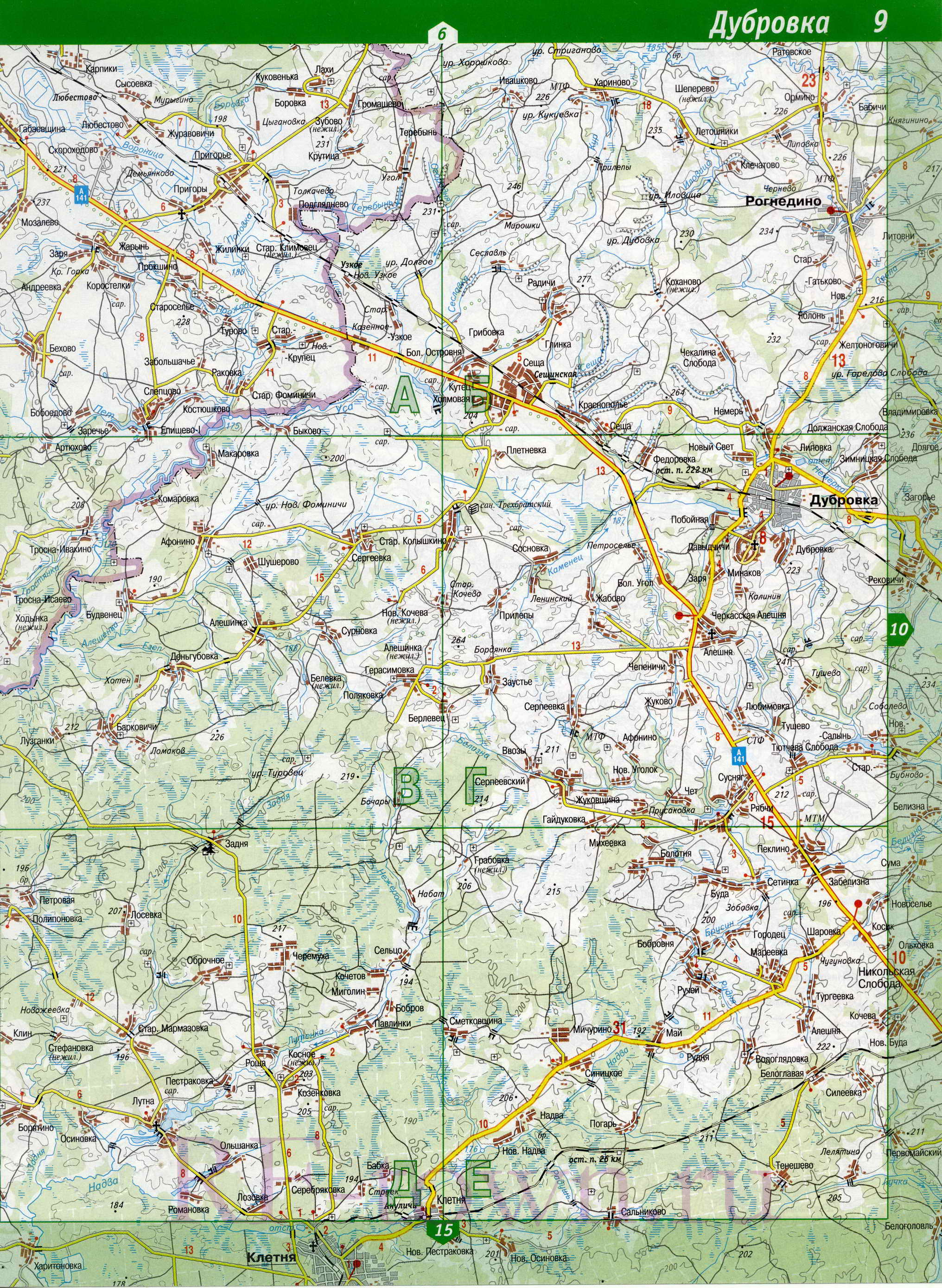 Карта Дубровского района Брянской области. Подробная карта - Дубровский район, B0 - 