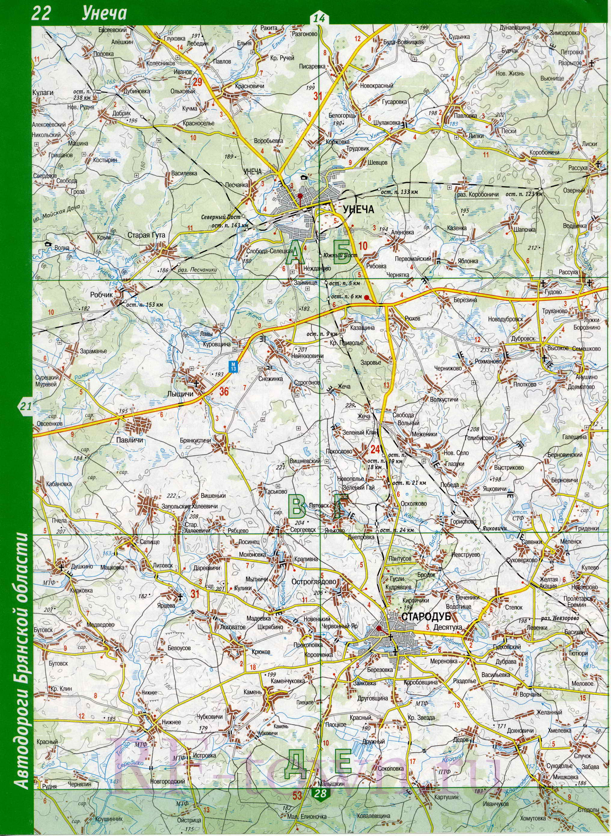Карта Клинцовского района Брянской области. Подробная карта - Клинцовский район, B0 - 